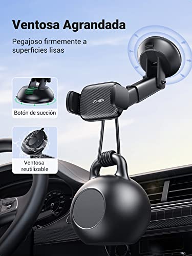UGREEN Soporte Celular Auto, Base Porta Celular para Automóvil Tablero y Parabrisas, Car Phone Holder Ventosa Carro, Compatible con iPhone 14 Pro Plus Pro Max 13 12 11, Galaxy S23 Ultra, S23, S22 Ultra, Xiaomi, Redmi, Huawei