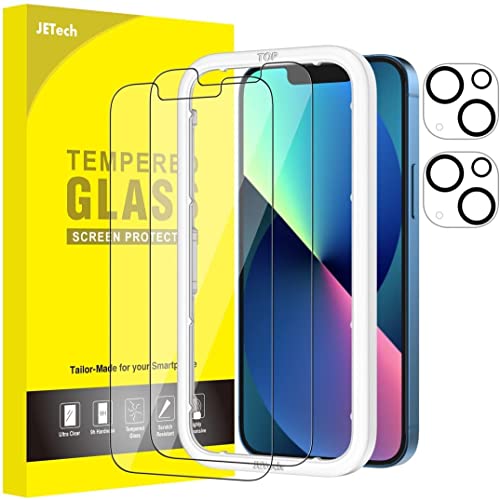JETech Protector Pantalla para iPhone 13 6,1 Pulgadas, con Protector Lente de Cámara (No para iPhone 13 Pro), Herramienta de Fácil Instalación, Mica de Cristal Vidrio Templado, 2 Paquetes Cada Uno