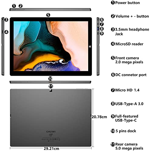 CHUWI UBook X Tablet PC con pantalla táctil de 12 pulgadas con teclado y lápiz capacitivo, 8 GB de RAM 256 GB SSD, pantalla de 2160 x 1440 píxeles, procesador Intel N4120 Quad Core, Wi-Fi dual tipo C, Windows 10, color gris