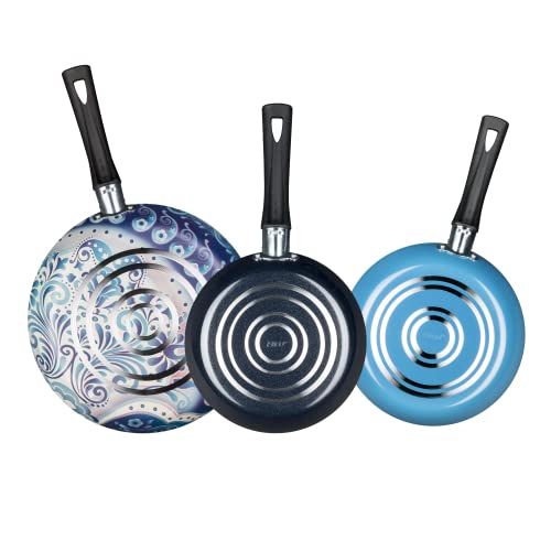 Juego de Sartenes Ekco de 3 Piezas (18, 20 y 24 cm) Hecho 100% de Aluminio con Antiadherente de Alto Rendimiento, Photo Blue Color Azul