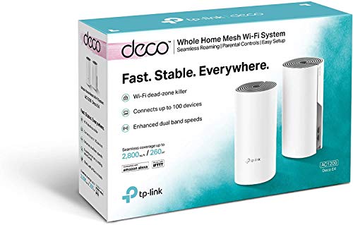 TP-Link Deco Sistema WiFi Mesh (o en malla) para todo el hogar: alcanza hasta 867 Mbps, itinerancia sin interrupciones, cobertura de hasta 2800 pies cuadrados. Funciona con Alexa. (Deco E4 2 Pack)