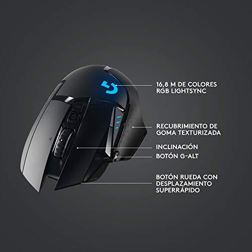 Logitech G502 LIGHTSPEED Mouse Gaming Inalámbrico, HERO 25K, 25,600 DPI, RGB, Peso Reducido, 11 Botones Programables, Batería Larga Duración, POWERPLAY-compatibile, PC, Negro