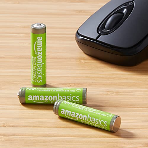 Amazon Basics - Paquete de 16 baterías recargables AAA de alta capacidad de 850 mAh, precargadas, recarga hasta 500 veces