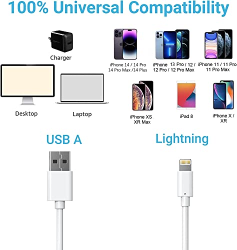 Quntis Cable Lightning iPhone, MFi Certificado 3 Piezas 2m, Compatible con iPhone 14 13 12 11 XS MAX XR X 8 7 6s Plus, iPad Mini/Air, iPod, Airpods - Blanco