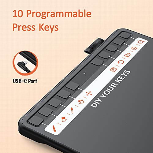 UGEE Tableta Gráfica S640, 6,5x4 Pulgadas Tableta de Dibujo Portátil Ultradelgada, 8192 Niveles de Sensibilidad la Presión con 10 Teclas de Acceso Rápido para Windows, Mac OS, Linux & Android
