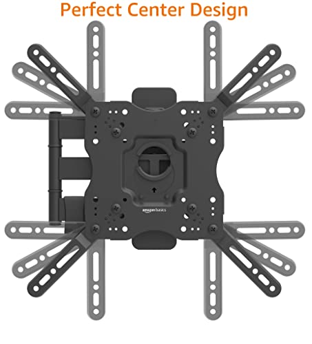 Amazon Basics - Soporte de pared para monitor de TV articulado de movimiento completo para televisores de 26 a 55 pulgadas y paneles planos de hasta 80 libras, color negro