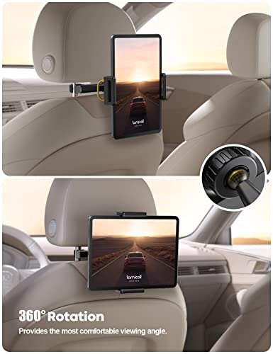 Lamicall Soporte Tablet Auto : Soporte de iPad Reposacabezas de Coche para 4.7"-12.9" Inch , Tales como iPad Pro 9.7, 10.5, 11, 12.9, Air, Mini 2, 3, 4, iPhone 12 11 Pro XS X, Tab, E-reader, Celular y Tablets - Negro