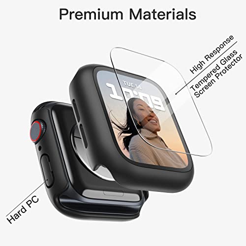 JETech Funda con Protector de Pantalla Compatible con Apple Watch Series 8 7 45 mm, Cover Protectora Completo, Película Cristal Vidrio Templado, 2 Unidades (Negro)
