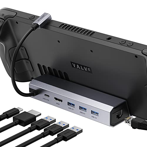 JSAUX Estación de Acoplamiento para Steam Deck, 6-in-1 Steam Deck Dock con HDMI 2.0 4K@60Hz, Gigabit Ethernet, 3 USB-A 3.0 y Puerto USB-C de Carga Rápida-HB0603