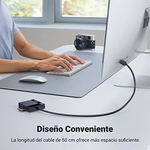 UGREEN 4 en 1 USB 3.0 Lector de Tarjeta de Memoria Múltiple 5Gbps Velocidad, Soporta Tarjetas de Memoria TF SD SDXC SDHC MMC CFI CFII Ultra II CF Extreme CF MS, Transmisión de Datos Entre Cuatro