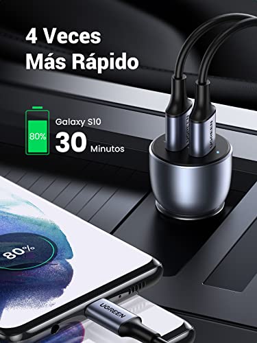 UGREEN Cargador de Coche USB, Adaptador Auto Carga Rápida Dual USB QC 3.0 de 36 W de Aluminio Compatible con iPhone 14/13/12/11/SE/XR/X/XS, Galaxy S23/S23 Ultra/S22/S21/S20/Note 20, Pixel 5/4/3 y Más