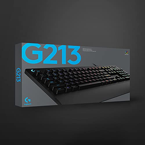 Logitech G213 Prodigy Teclado Gaming en inglés, RGB LIGHTSYNC, Teclas retroiluminadas, Resistente a Salpicaduras, Teclas personalizables, Controles Multimedia Dedicados - Negro