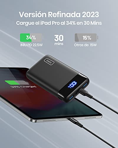 INIU Power Bank 20000mAh, 22.5W PD3.0 QC4.0 Carga Rápida Bateria Portatil, USB C Pila Portatil de 3 Salidas, Linterna Cargador para Celular Compatible con iPhone 14 13 12 Samsung Xiaomi Google iPad