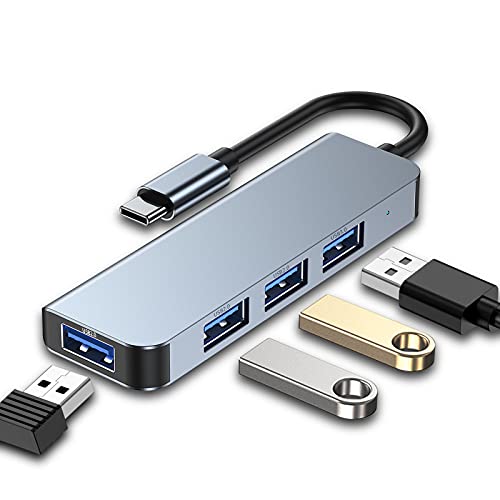 Hub USB C 4 en 1 - USB C Hub Adaptador de Concentrador Tipo C - Adaptador de Datos USB 3.0 de Tipo C a 4 Puertos - Base de Expansión USB C Portátil - Compatible para MacBook Pro, ChromeBook, XPS, Portátil, PC, Dispositivo Tipo C y Más