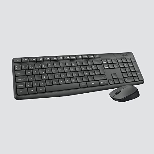Logitech MK235 Combo Teclado y Mouse Inalámbricos para Windows, Conexión 2.4 GHz con Receptor USB Unifying, 15 Teclas F, Batería Larga Duración, Compatible con PC, Laptop - Negro