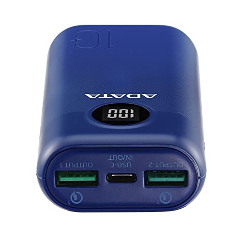 ADATA Powerbank Batería Portátil P10000QCD de Carga Rápida, de 10000 mAh con Pantalla Digital, Color Azul (Modelo AP10000QCD-DGT-CDB)