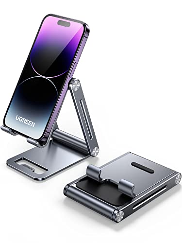 UGREEN Soporte para Celular, Universal Multiángulo Soporte Ajustable, Soporte Celular Plegable de Aluminio, Compatible con iPhone 14/13/12/11 Pro MAX, Galaxy S23 Ultra/S22/S21, Huawei, Redmi, Gris
