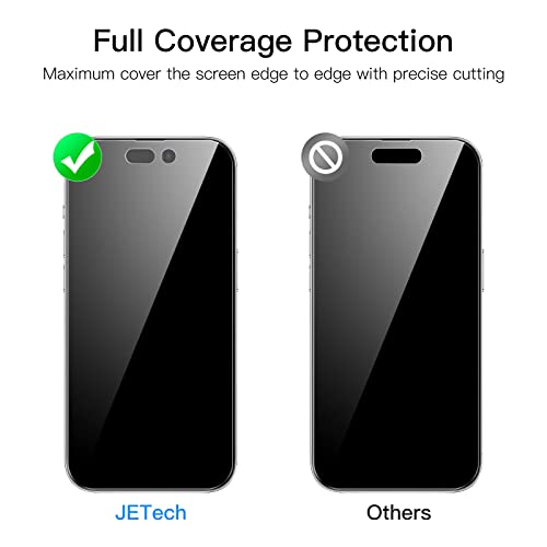 JETech Protector de Pantalla Privacidad Cobertura Completo para iPhone 14 Pro Max 6,7 Pulgadas, con Protector Lente Cámara, Mica Cristal Vidrio Templado Antiespia, 2 Paquetes Cada Uno