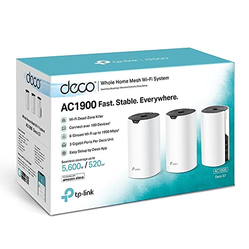 TP-Link Deco WiFi Mesh, Sistema WiFi de Malla para Todo el Hogar, AC1900, hasta 1300Mbps en 5GHz, 3*Gigabit, Compatible con Todos los Deco, Deco S7(3-Pack)