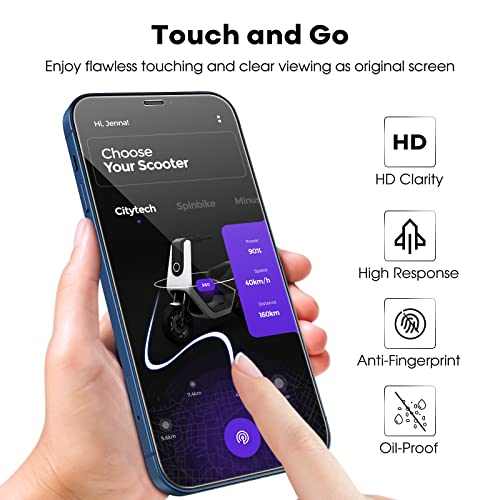 JETech Protector de Pantalla Cobertura Completo para iPhone 12/12 Pro 6,1 Pulgadas, Mica de Cristal Vidrio Templado, con Herramienta de Instalación, Amigable para Funda, HD Transparente, 3 Unidades