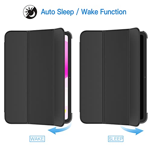 JETech Funda para iPad 10 (10.9 Pulgadas, 2022 Modelo, 10.ª Generación), Soporte Delgado con Respaldo Rígido Carcasa con Auto-Sueño/Estela (Negro)