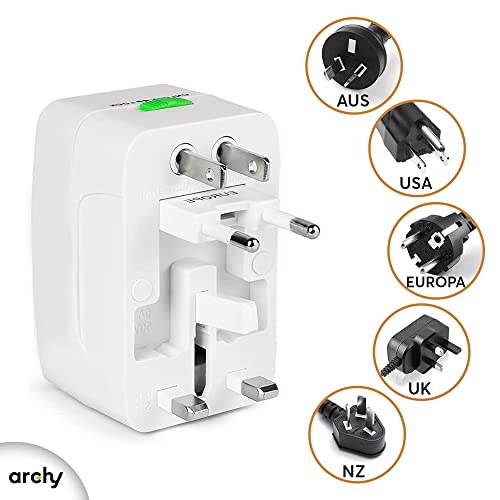 Archy Convertidor Adaptador de Enchufe Europeo Cargador Internacional para Viajes Enchufe Adaptador Universal Todo en Uno Múltiples Conexiones Europeo Japon China Canadá USA EU UK AU XO8101