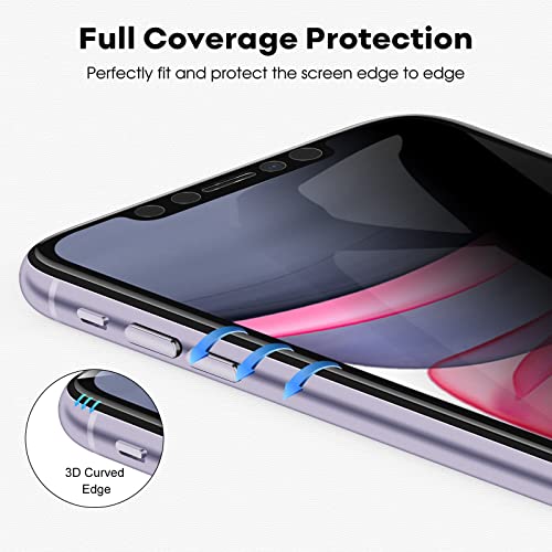 JETech 4 Vías 360° Privacidad Protector de Pantalla para iPhone 11/iPhone XR 6,1 Pulgadas, Mica Cristal Vidrio Templado Anti Espía Cobertura Completa, Herramienta de Instalación Fácil, 2 Unidades