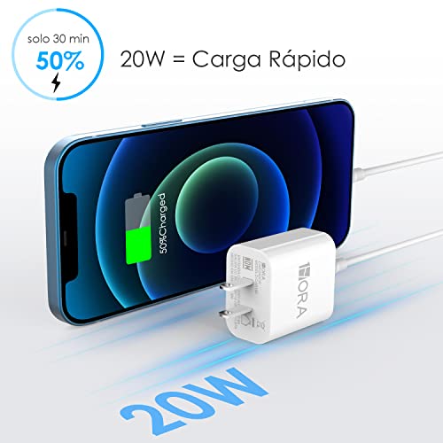 1 Hora Cargador Tipo C, PD 20W Carga Rápida con Cable USB C a C 1M 3A para Samsung Galaxy S21 Ultra/Note10/S20 Ultra/S10/S9/S8 /Huawei P30/Xiaomi 11/Motorola
