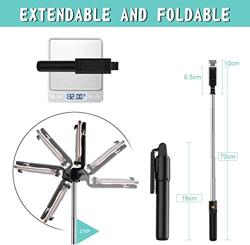 Salandens Palo Selfie Trípode,Selfie Stick Trípode Inalámbrico con Control Remoto,360°Rotación Extensible Selfie Stick para iPhone/Samsung Galaxy/Huawei/HTC/Xiaomi y Otros Celular Inteligentes(con espejo)