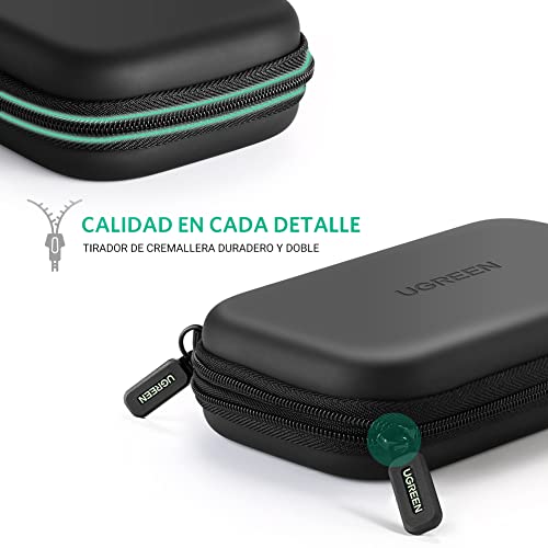 UGREEN Organizador Portátil, Bolsa para Disco Duro 2.5" Accesorios Electrónicos con Doble Capa Acolchada, Estuche para Viaje para Disco Duro Externo 2.5", Cables USB, Auriculares, Cargadores, Tarjetas