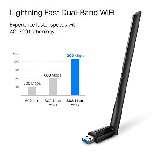 TP-Link Archer T3U Plus Adaptador USB Wifi para PC AC1300Mbps Adaptador de red inalámbrico para escritorio con antena de 2,4 GHz / 5 GHz de banda dual de 5 dBi de alta ganancia, compatible con Windows