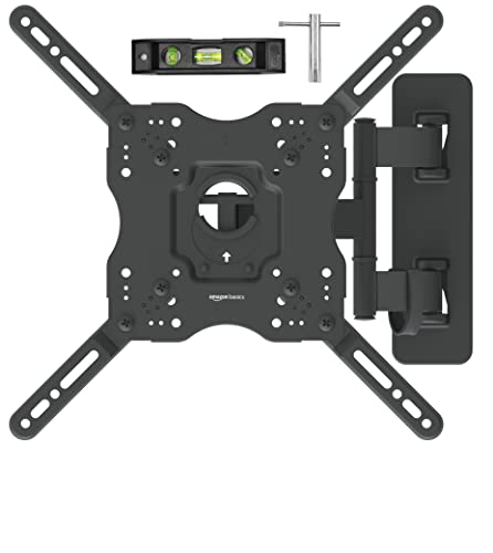 Amazon Basics - Soporte de pared para monitor de TV articulado de movimiento completo para televisores de 26 a 55 pulgadas y paneles planos de hasta 80 libras, color negro