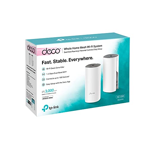TP-Link Deco Sistema WiFi Mesh (o en malla) para todo el hogar: alcanza hasta 867 Mbps, itinerancia sin interrupciones, cobertura de hasta 2800 pies cuadrados. Funciona con Alexa. (Deco E4 2 Pack)
