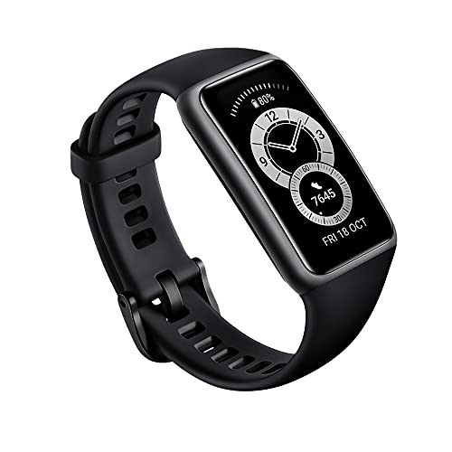 HUAWEI Band 6- Banda Inteligente, Pantalla FullView 1.47", Monitoreo de SpO2, Monitor de Ritmo y Sueño, 2 semanas de Batería- Negro