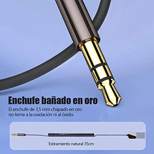 Adaptador Bluetooth Auto, Bluetooth 5.0 Adaptador para Coche, 3.5mm AUX y USB Receptor Bluetooth para Coche, Para Automóvil con Micrófono Incorporado y un cable elástico TPE premium de 0.3M-1.5M