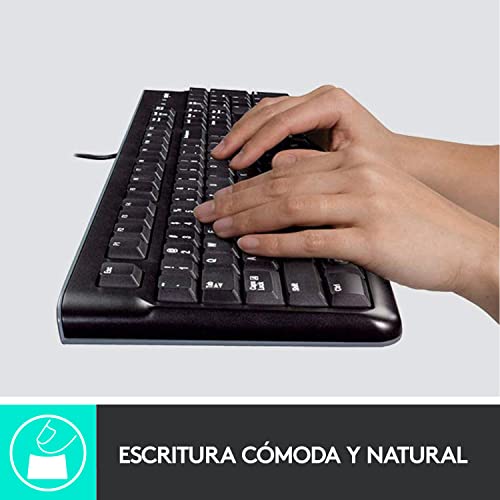 Logitech MK120 Combo Teclado y Mouse con Cable para Windows, Mouse óptico con Cable, Teclado Tamaño Normal, USB Plug-and-Play, Compatible con PC, Laptop - Negro