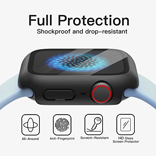 JETech Funda con Protector de Pantalla Compatible con Apple Watch Series 8 7 45 mm, Cover Protectora Completo, Película Cristal Vidrio Templado, 2 Unidades (Negro)