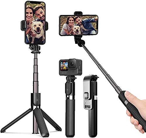 KAMYSEN Palo Selfie Trípode con Luz de ajustable，Luz de ajustable para selfie con trípode，soporte para teléfono y mando a distancia Bluetooth，Luz selfie portátil al aire libre,360°Rotación Extensible Selfie Stick Inalámbrico Palo Selfie Trípode，para M