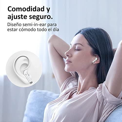 Audifonos Inalambricos Bluetooth 5.2, Audifonos Bluetooth（Reducción de ruido ENC ，Calidad de sonido HIFI，IPX6 ，Batería con duración de hasta 6 Horas）para iPhone, PC, iPad, Android（con cable de carga）