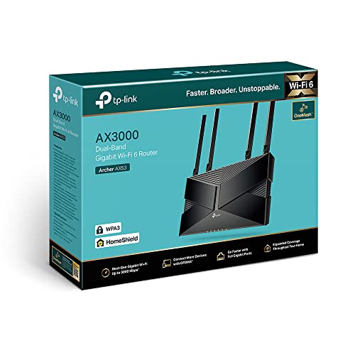 TP-Link WiFi 6 AX3000 WiFi Router - 802.11ax Router, Gigabit, Dual Band, OFDMA, MU-MIMO, Funciona con Alexa (Archer AX53)