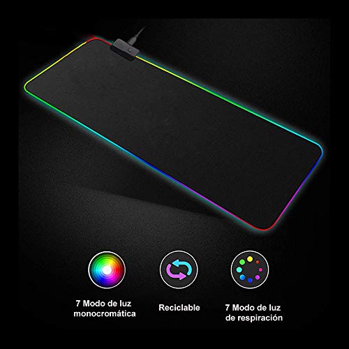 E T EASYTAO RGB Gaming Mousepad de Escritorio, Alfombrilla con Luz Led para Teclado y Ratón, Goma Impermeable con Base Antideslizante, 14 Luces Circulables, Tamaño de 300x800x4mm