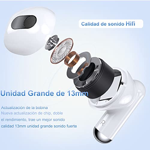 Audifonos Inalambricos Bluetooth 5.2, Audifonos Bluetooth（Reducción de ruido ENC ，Calidad de sonido HIFI，IPX6 ，Batería con duración de hasta 6 Horas）para iPhone, PC, iPad, Android（con cable de carga）
