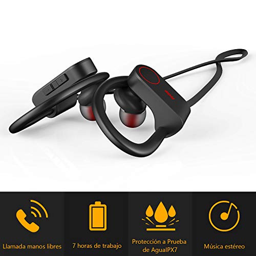 Firstop Auriculares Bluetooth, Audífonos Inalámbricos Impermeables IPX7, Auriculares con Reducción de Ruido y Ajuste Seguro para Deportes y Gimnasia, con Micrófono Incorporado