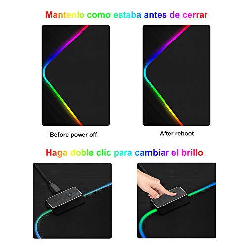 E T EASYTAO RGB Gaming Mousepad de Escritorio, Alfombrilla con Luz Led para Teclado y Ratón, Goma Impermeable con Base Antideslizante, 14 Luces Circulables, Tamaño de 300x800x4mm
