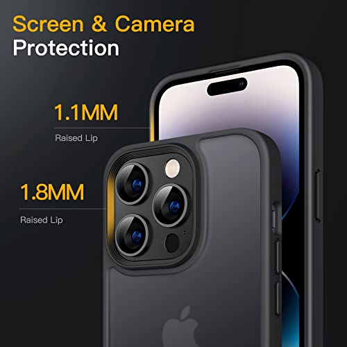 JETech Funda Mate para iPhone 14 Pro 6,1 Pulgadas, Protección contra Caídas Grado Militar Antigolpes, Carcasa Trasera Translúcida Esmerilada, Antihuellas (Negro)