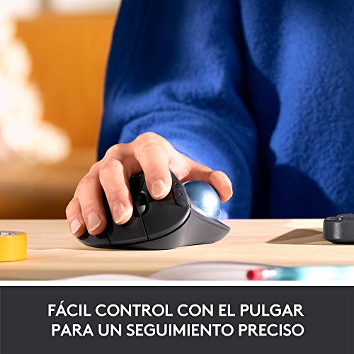 Logitech ERGO M575 Mouse Trackball Inalámbrico - Control sencillo con el pulgar, precisión y seguimiento suave, diseño ergonómico, para Windows, PC y Mac, con Bluetooth y USB - Negro