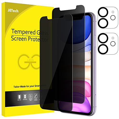 JETech Protector de Pantalla Privacidad para iPhone 11 6,1 Pulgadas, con Protector de Lente de Cámara, Mica Película de Cristal Vidrio Templado Anti Espía, 2 Paquetes Cada Uno