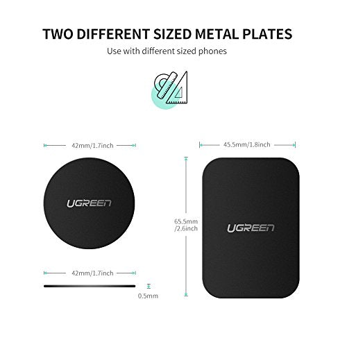 UGREEN Láminas Metálicas Reemplazo de Placa Metal para Soporte de Celular Auto Magnético de Repuesto para Montar en Auto con 3M Adhesivo para Iphone Samsung Huawei XiaoMi, 2 Redondas y 2 Rectangulares