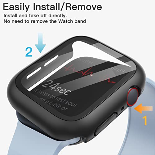 JETech Funda con Protector de Pantalla Compatible con Apple Watch Series 8 7 45 mm, Cover Protectora Completo, Película Cristal Vidrio Templado, 2 Unidades (Negro)