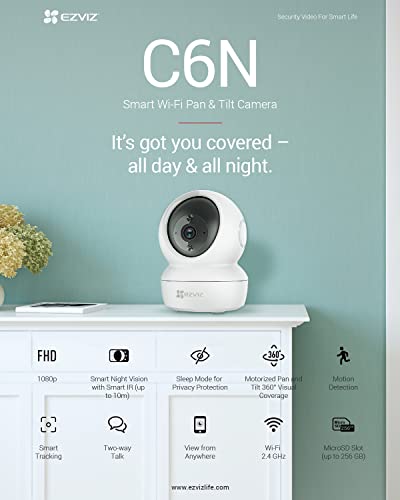 EZVIZ Cámara de Vigilancia WiFi Interior 1080p Cámara IP Domo 360º PTZ, Visión Nocturna, Detección de Movimiento, Audio Bidireccional, Compatible con Alexa y Google, Andriod/iOS, C6N